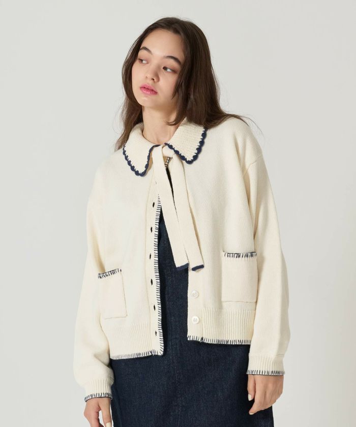  ハンドステッチ/ ニット/ジャケット/プラム