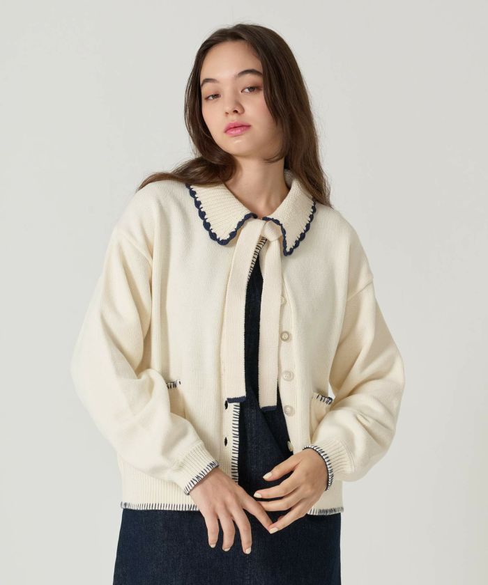  ハンドステッチ/ ニット/ジャケット/プラム