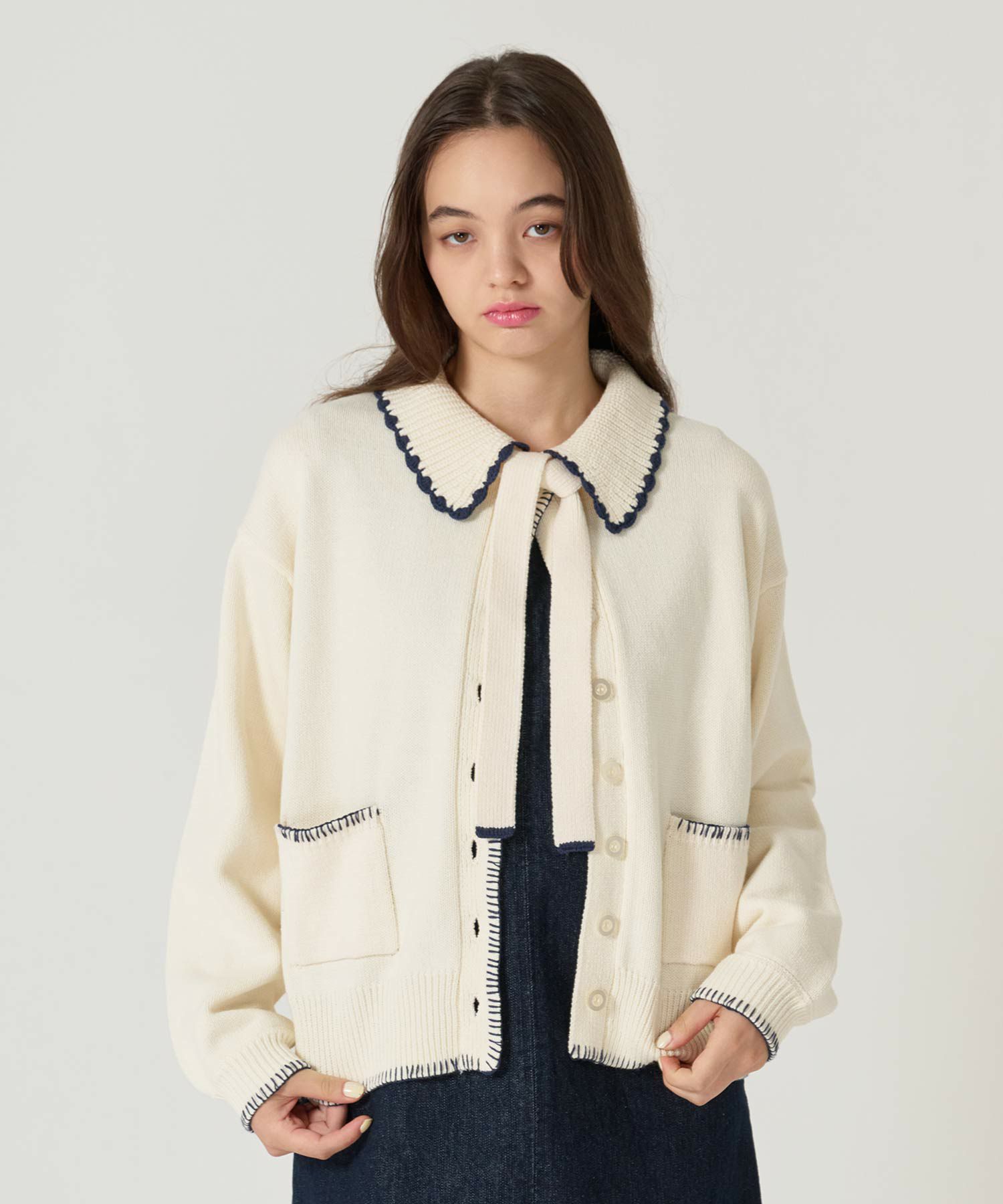  ハンドステッチ/ ニット/ジャケット/プラム