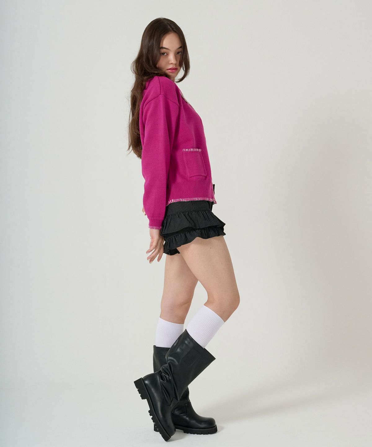  ハンドステッチ/ ニット/ジャケット/プラム