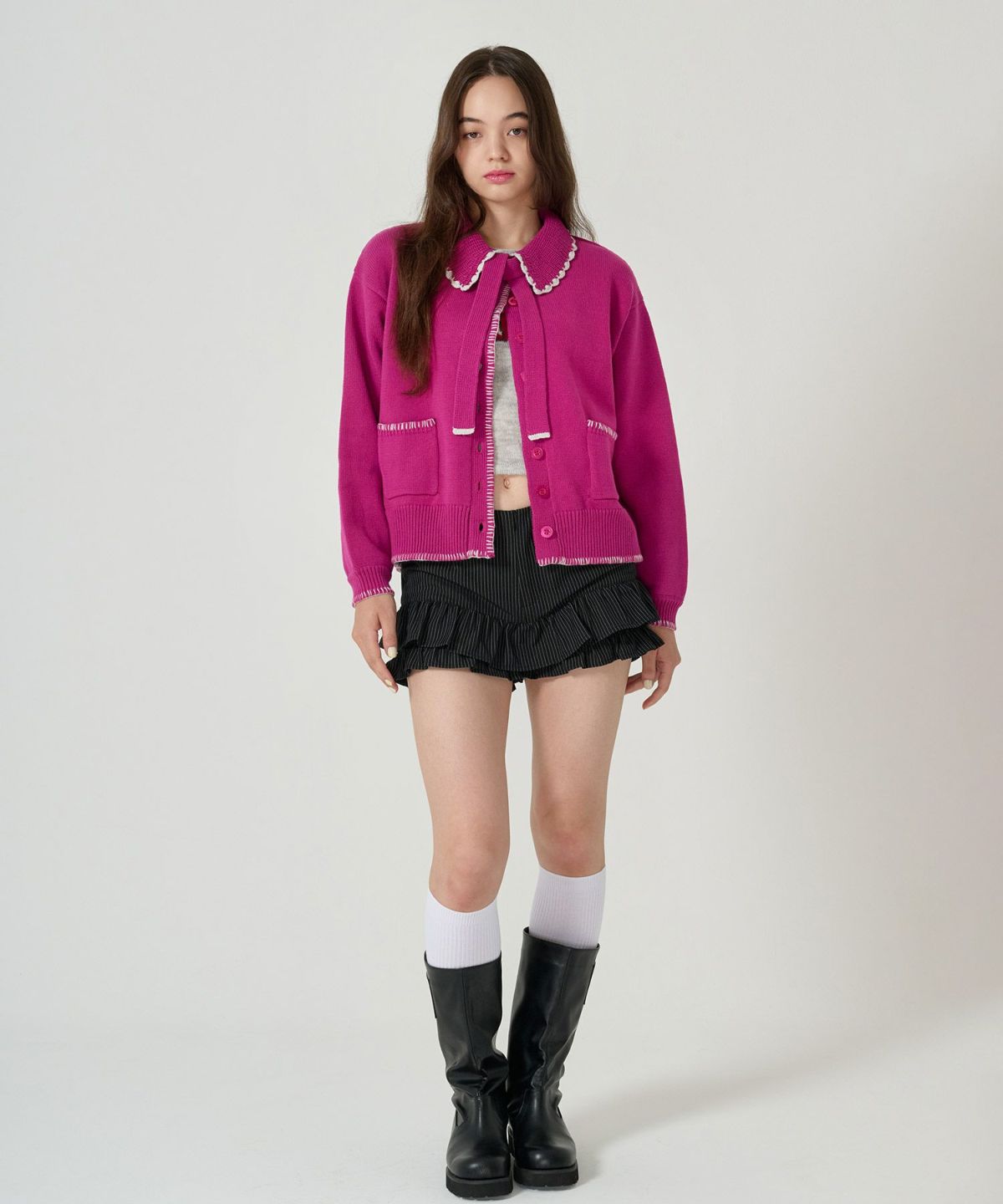  ハンドステッチ/ ニット/ジャケット/プラム