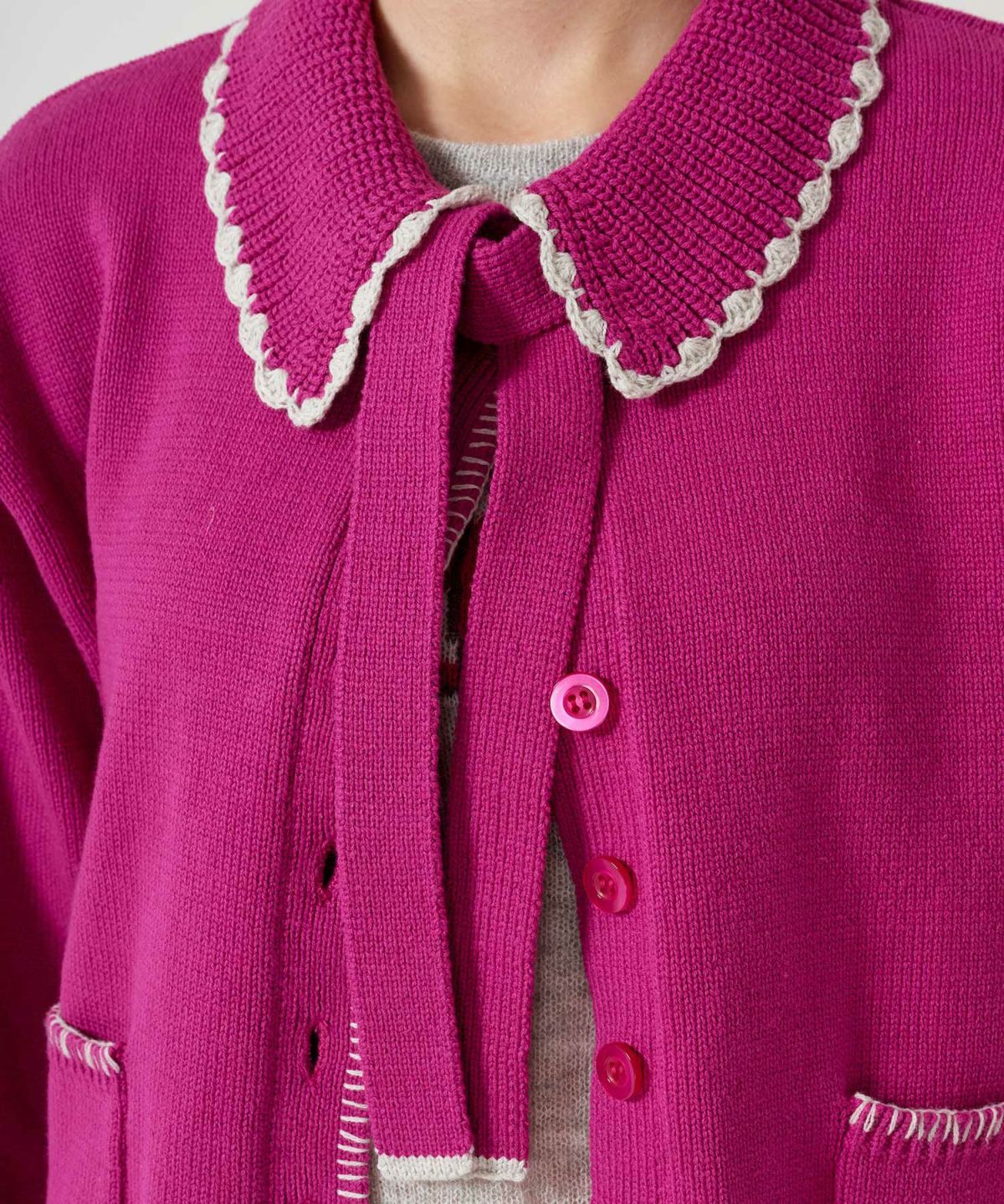  ハンドステッチ/ ニット/ジャケット/プラム