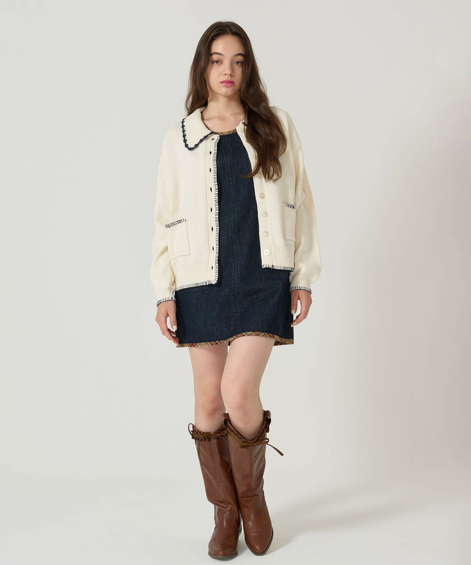  ハンドステッチ/ ニット/ジャケット/プラム