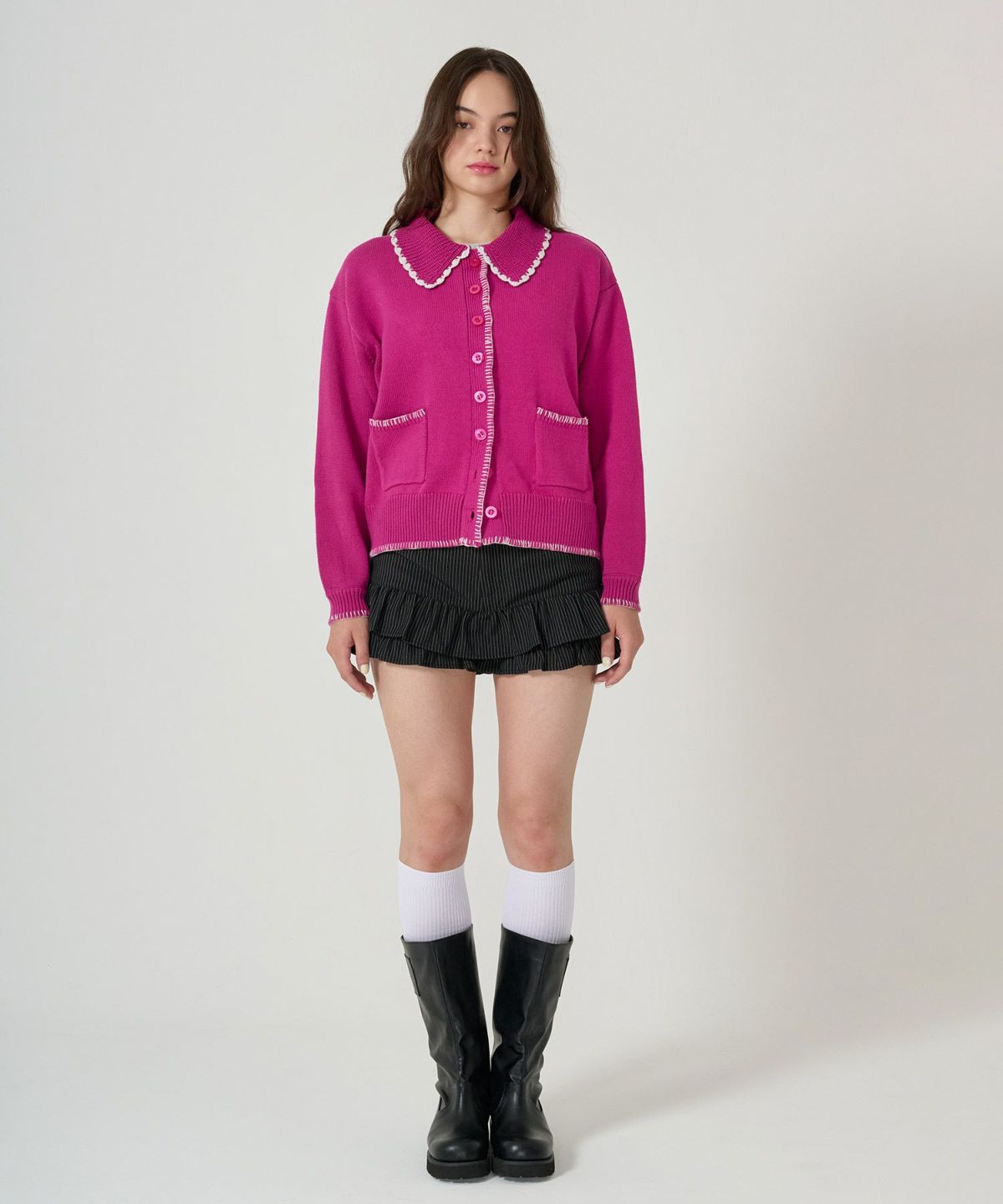  ハンドステッチ/ ニット/ジャケット/プラム