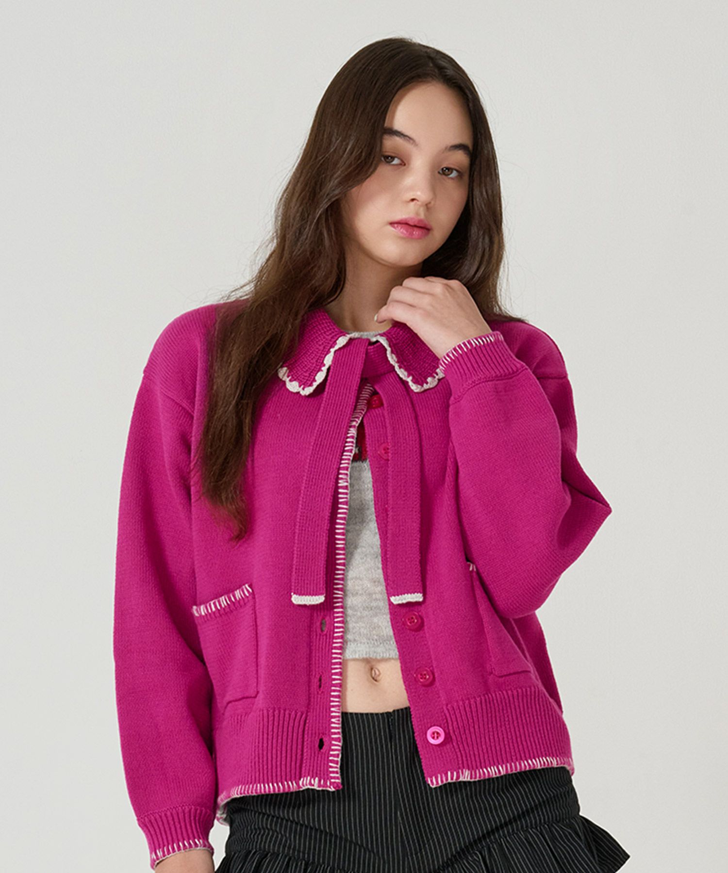  ハンドステッチ/ ニット/ジャケット/プラム