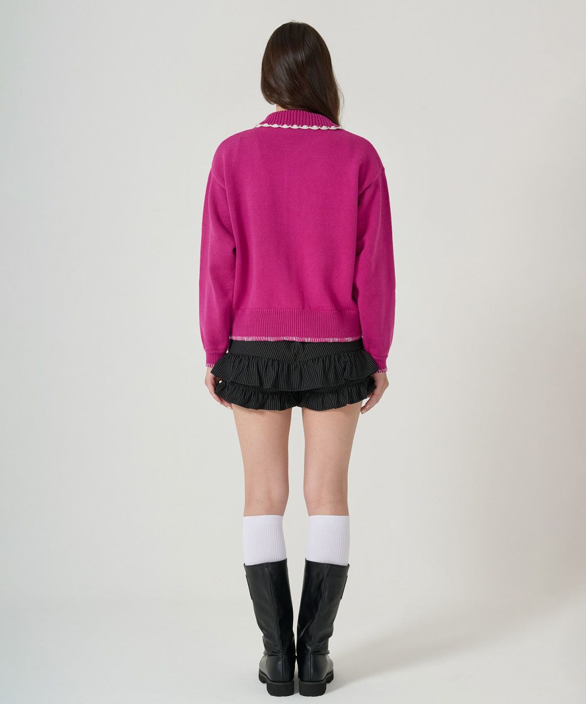  ハンドステッチ/ ニット/ジャケット/プラム