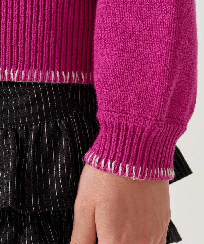 ハンドステッチ/ ニット/ジャケット/アイボリー