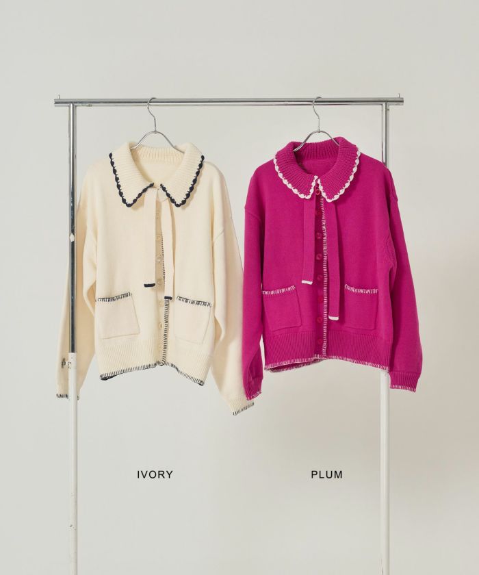 ハンドステッチ/ ニット/ジャケット/アイボリー