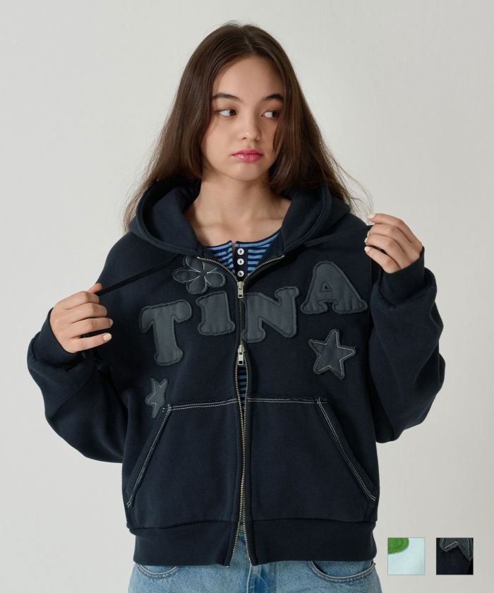 パッチワーク/フーディー/パーカー/ネイビー