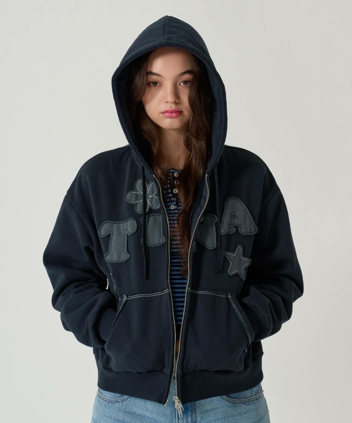 パッチワーク/フーディー/パーカー/ネイビー