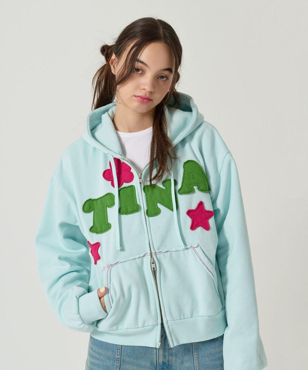 11/中旬頃発送予定！裏起毛 ロゴパッチワーク フーディー TINA：JOJUN 全2色｜tnj531-1133【6】