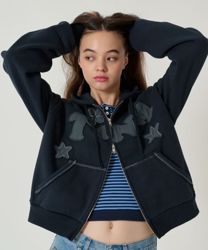 パッチワーク/フーディー/パーカー/ネイビー