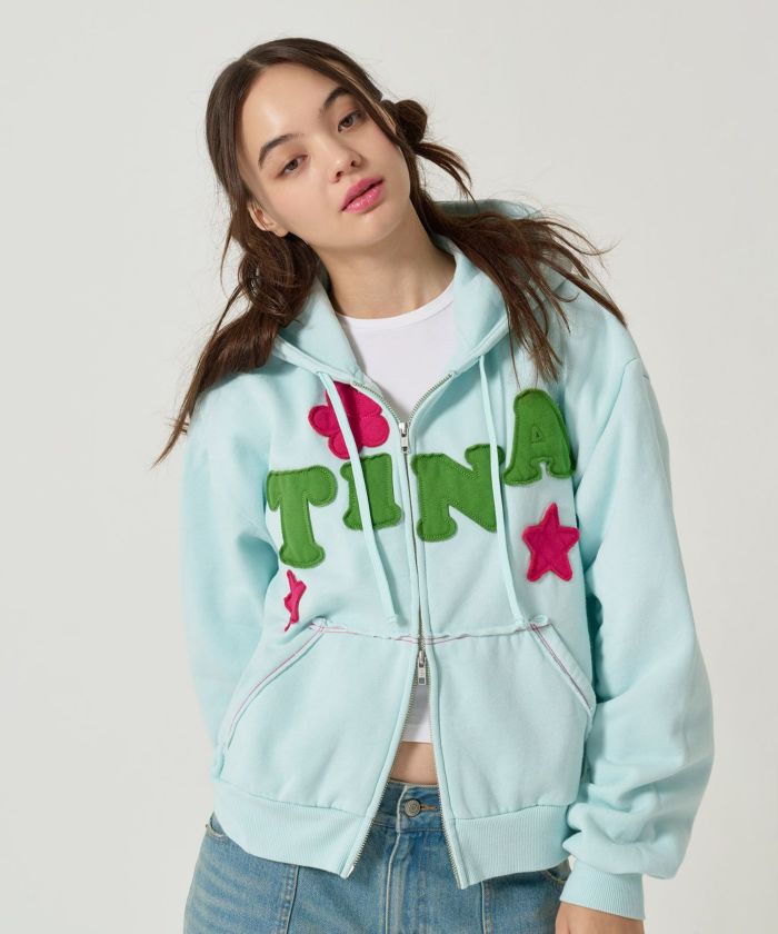 パッチワーク/フーディー/パーカー/ライトブルー