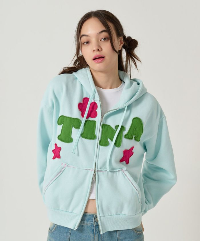 パッチワーク/フーディー/パーカー/ライトブルー