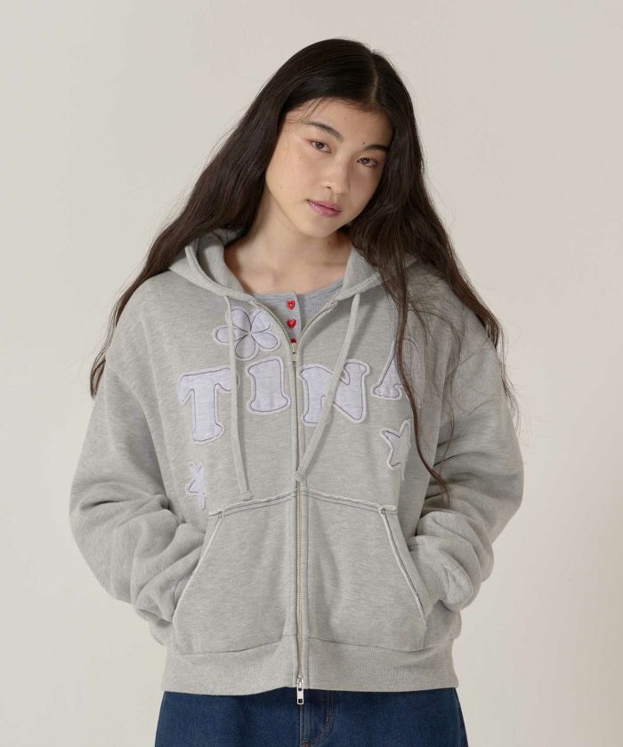 裏起毛 ロゴパッチワーク フーディー TINA：JOJUN 全3色｜tnj531-1133