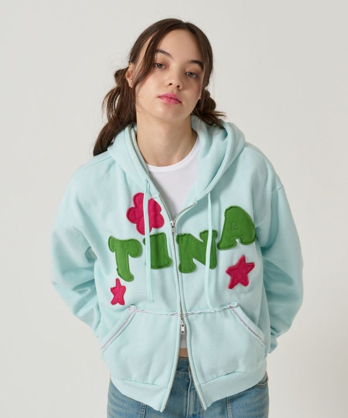 パッチワーク/フーディー/パーカー/ライトブルー