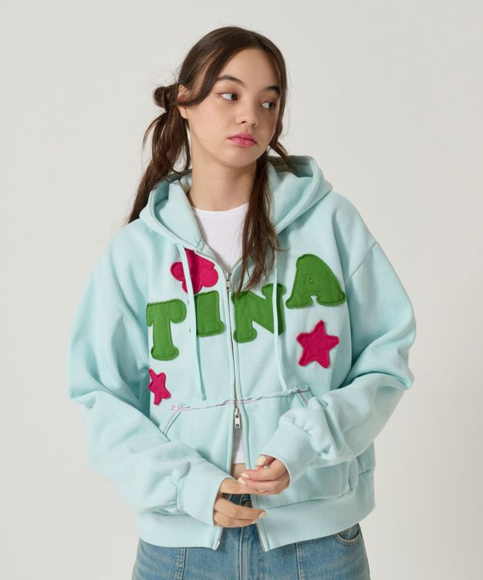 裏起毛 ロゴパッチワーク フーディー TINA：JOJUN 全2色｜tnj531-1133