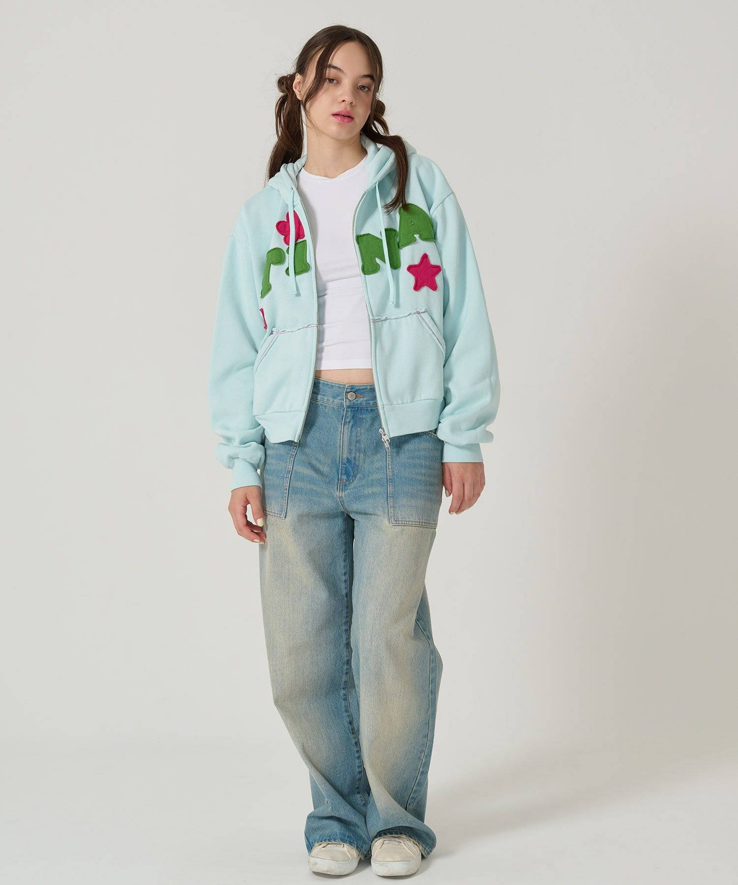 パッチワーク/フーディー/パーカー/ネイビー