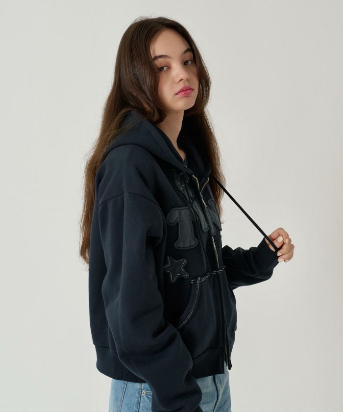 裏起毛 ロゴパッチワーク フーディー TINA:JOJUN 全3色|tnj531-1133 裏起毛 ロゴパッチワーク フーディー TINA:JOJUN 全3色|tnj531-1133