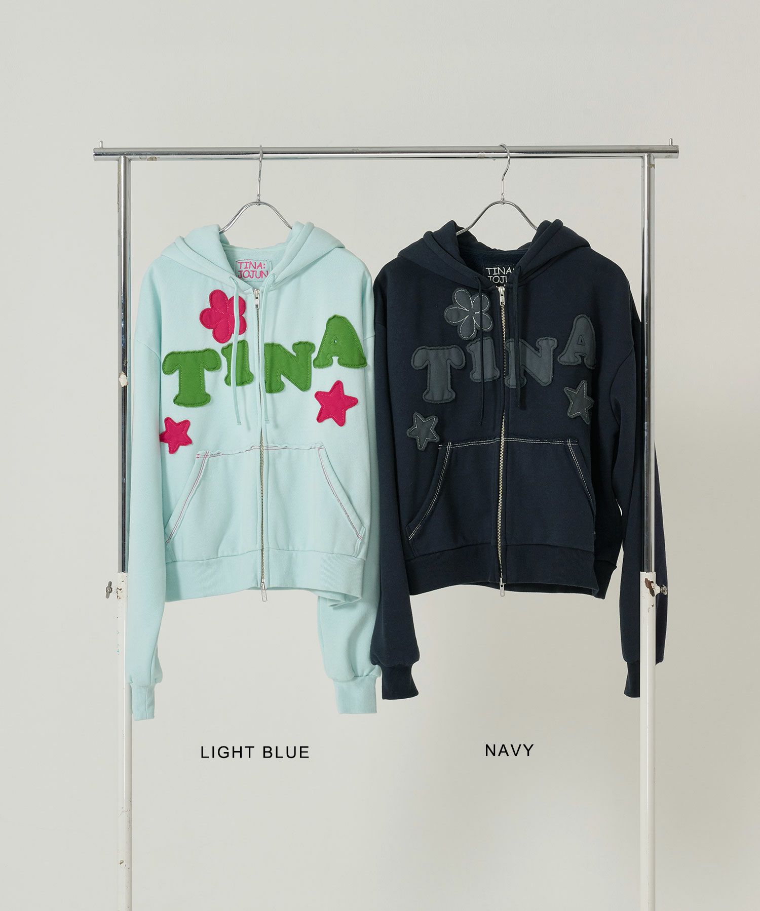 パッチワーク/フーディー/パーカー/ネイビー/ライトブルー