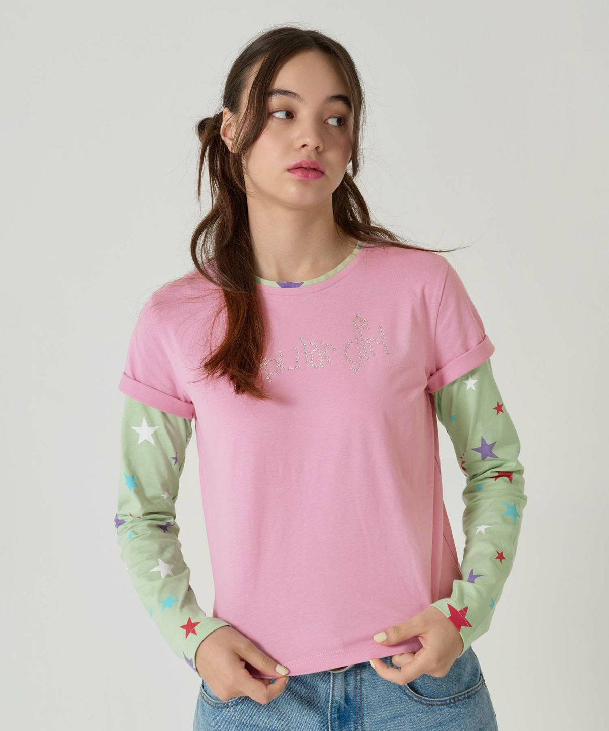 レイヤード /ロンT/スター/ピンク