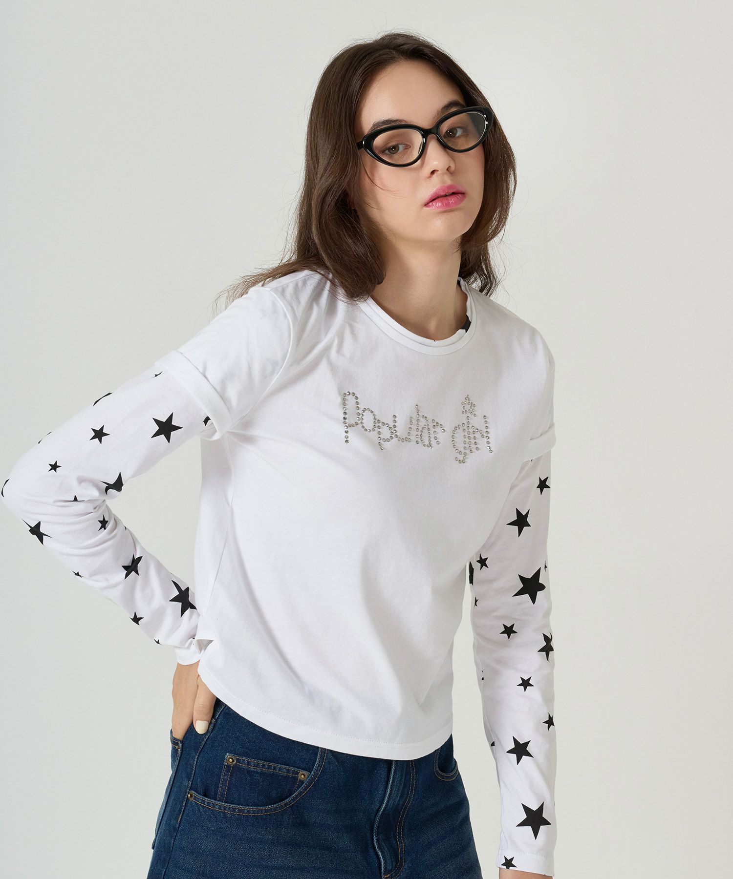 レイヤード /ロンT/スター/ホワイト