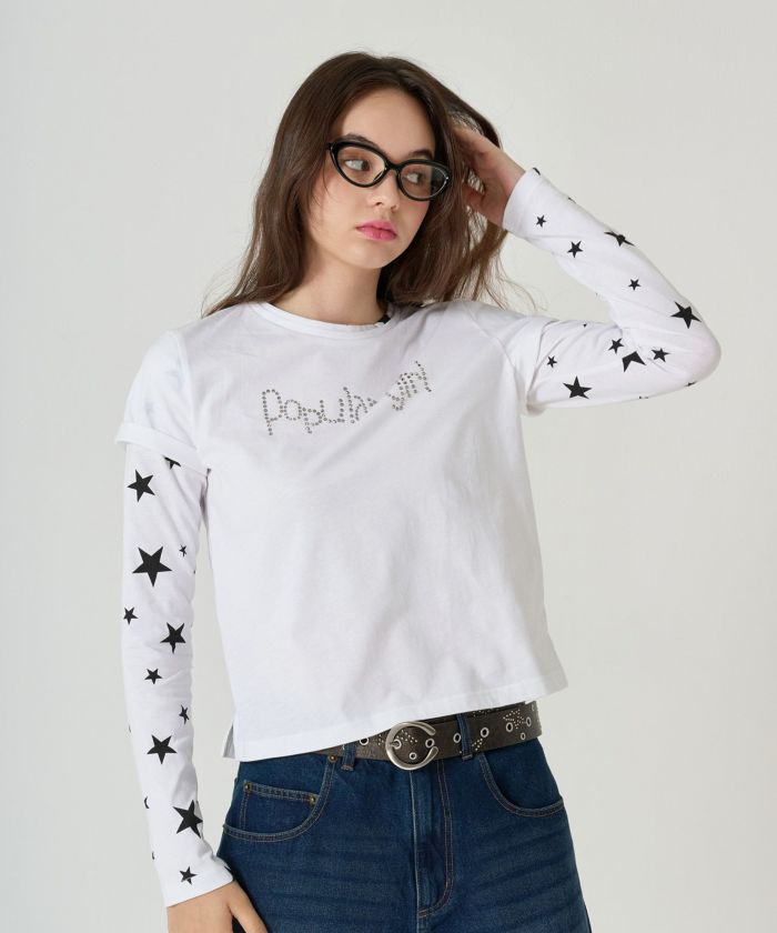 レイヤード /ロンT/スター/ホワイト