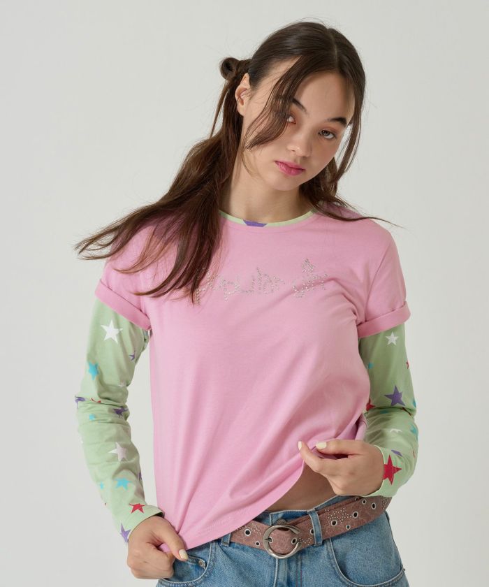 レイヤード /ロンT/スター/ピンク