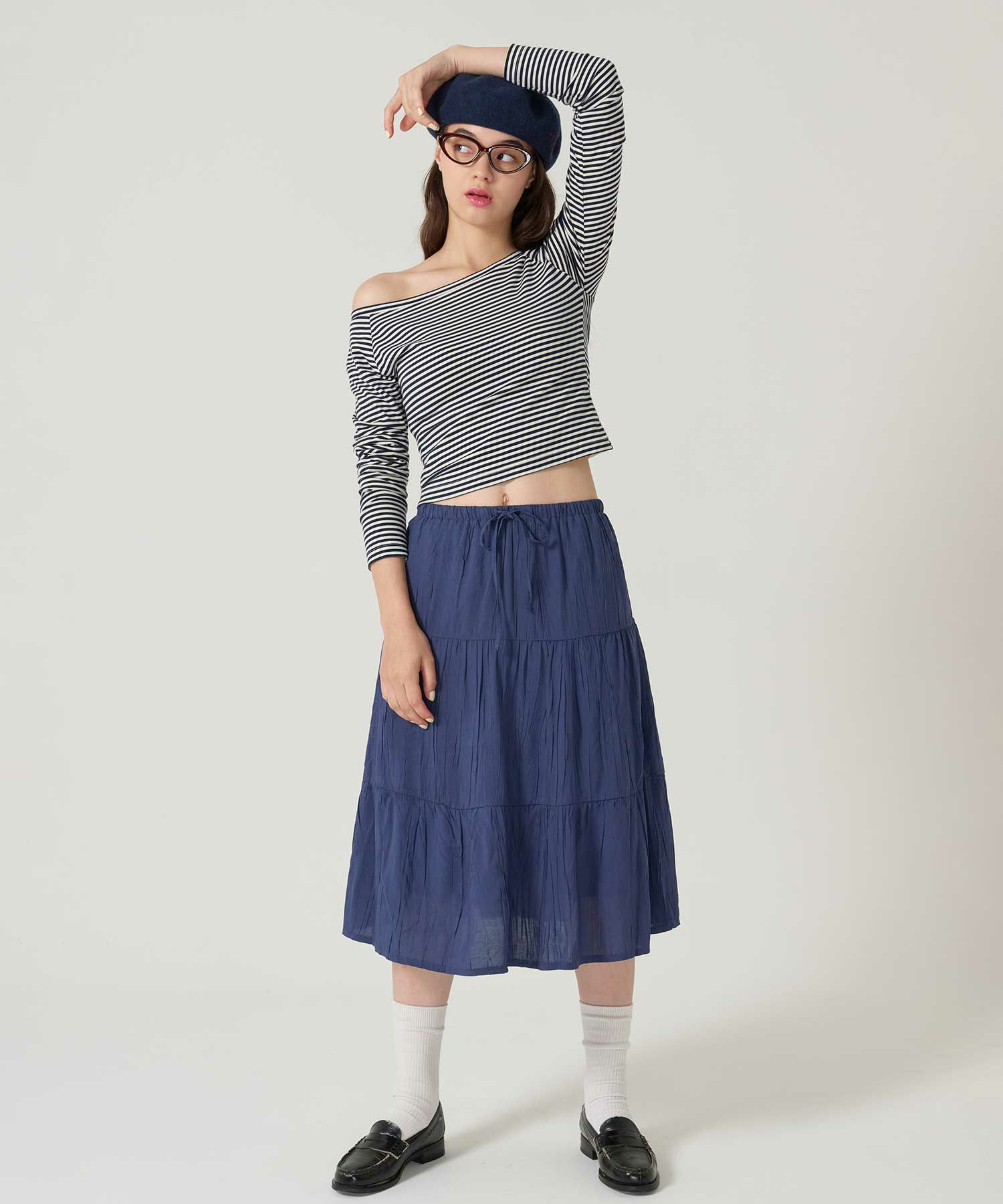 ティアード/ スカート/ミディ丈/ネイビー