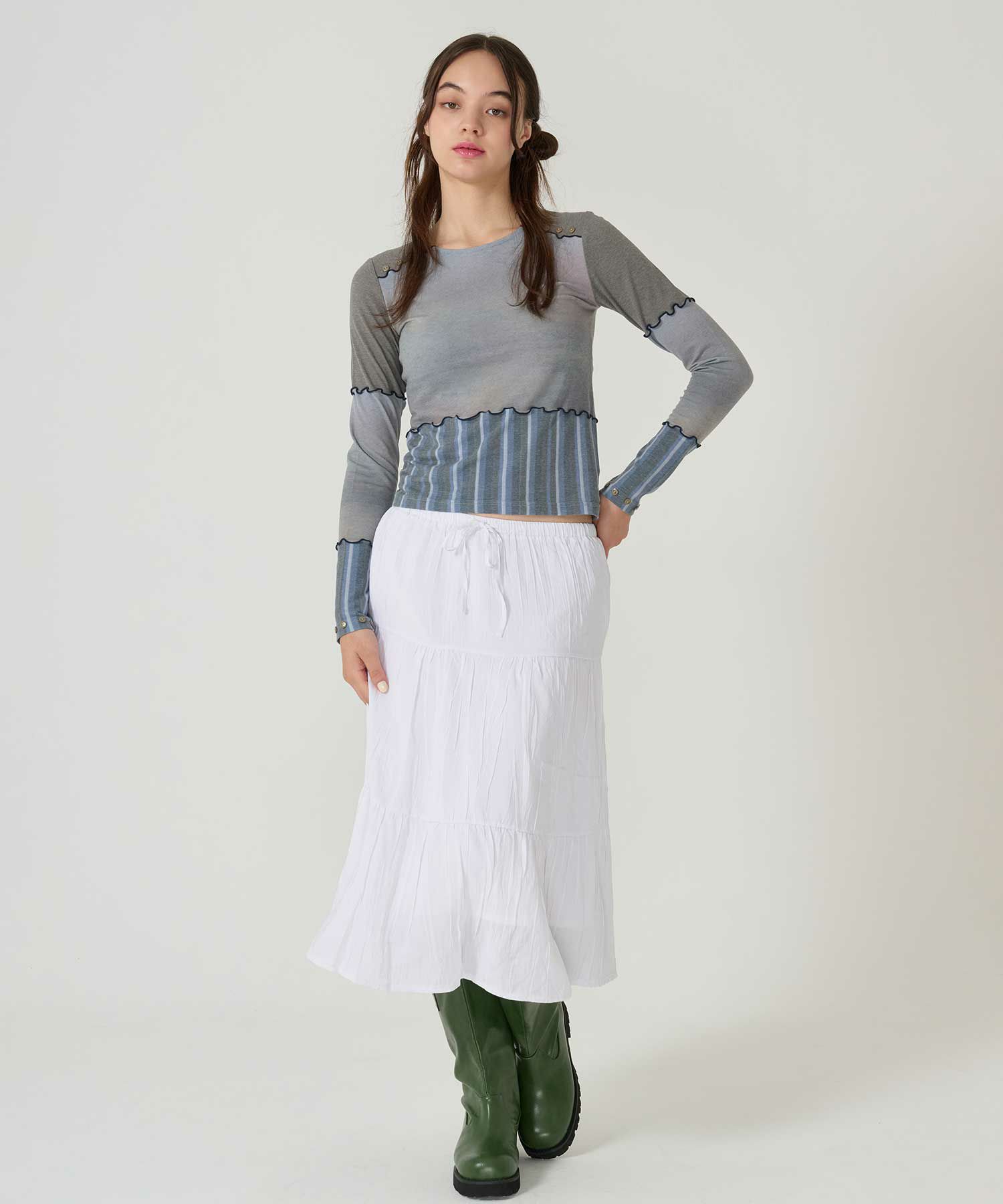 ティアード/ スカート/ミディ丈/ホワイト