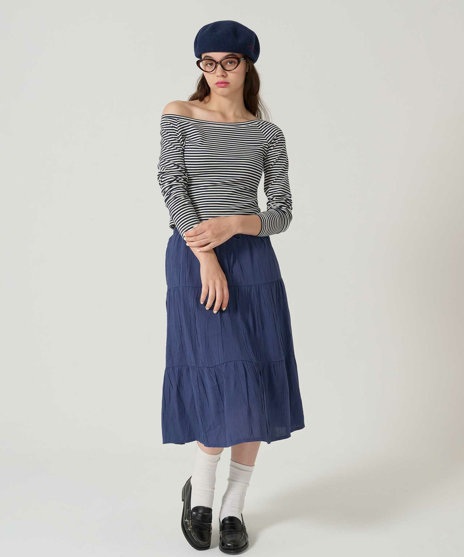 ティアード/ スカート/ミディ丈/ネイビー