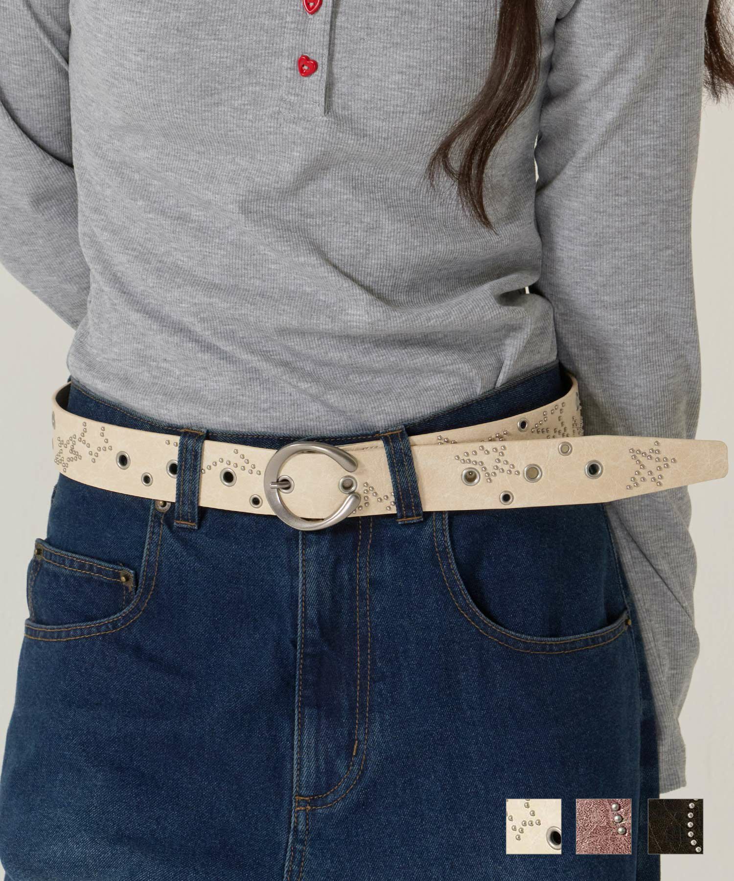 スタッズ/ベルト/ブラウン