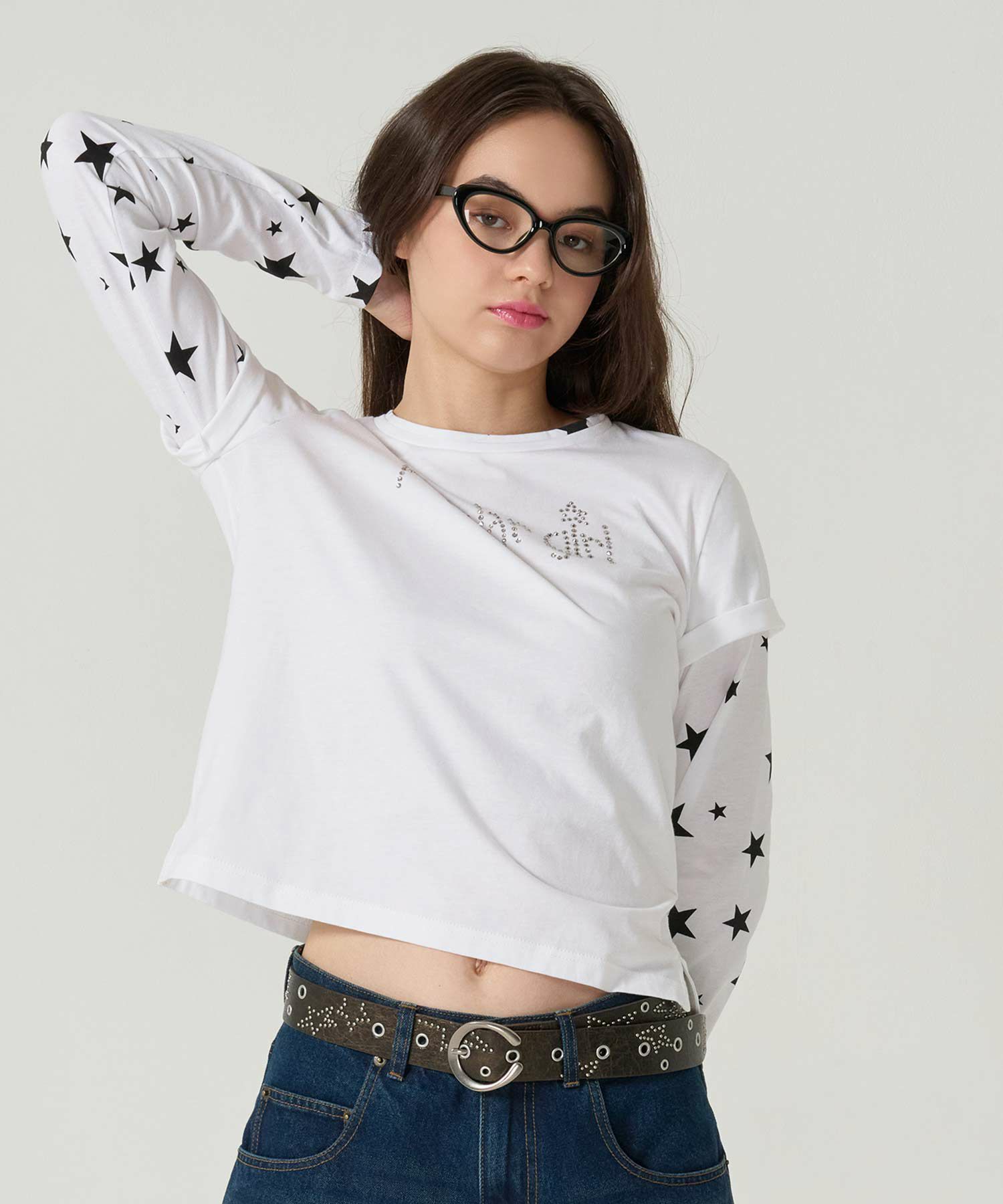 スタッズ/ベルト/ブラウン/ピンク