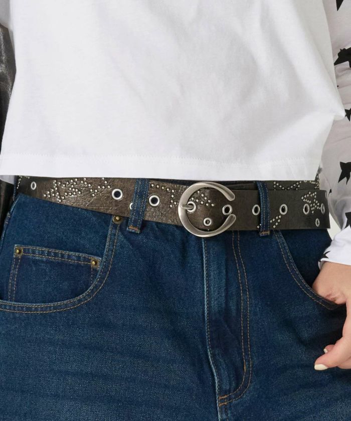 スタッズ/ベルト/ブラウン/ピンク