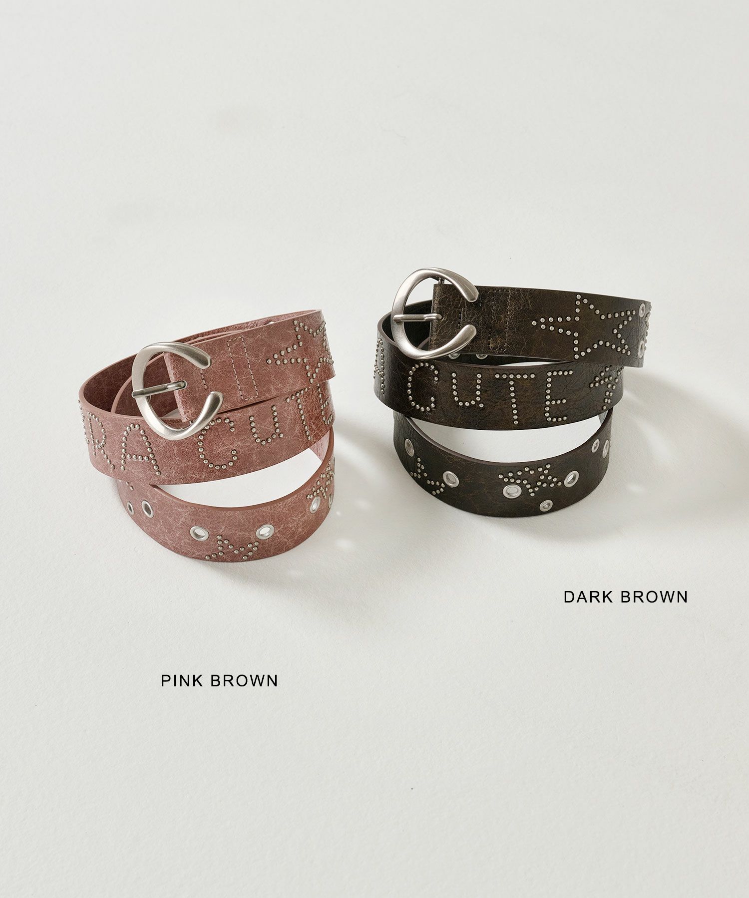 スタッズ/ベルト/ブラウン/ピンク