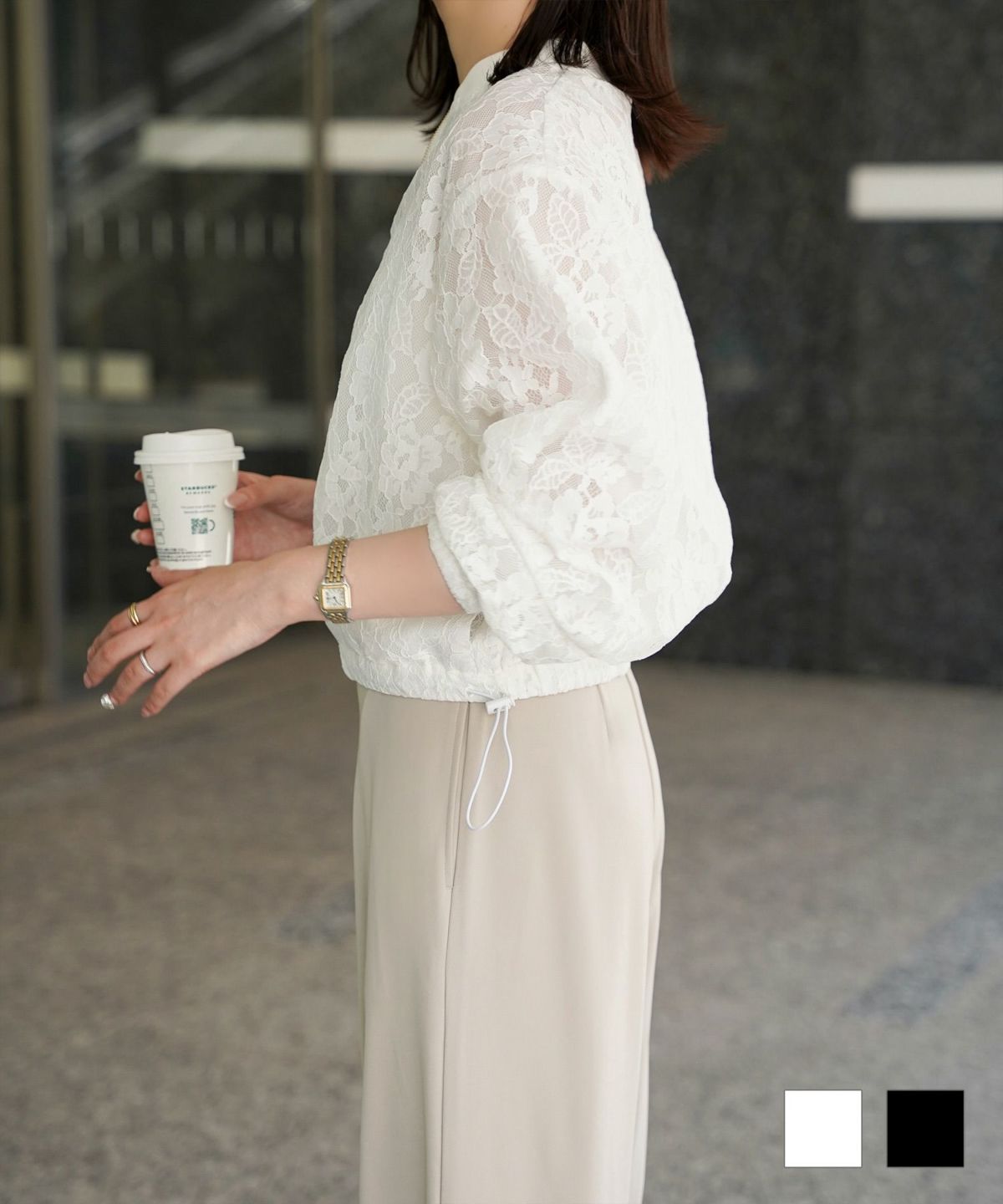 レース シアー ブルゾン シンプル レース ブルゾン アウター オフィス 冷房対策 ホワイト/ブラック/M/長袖