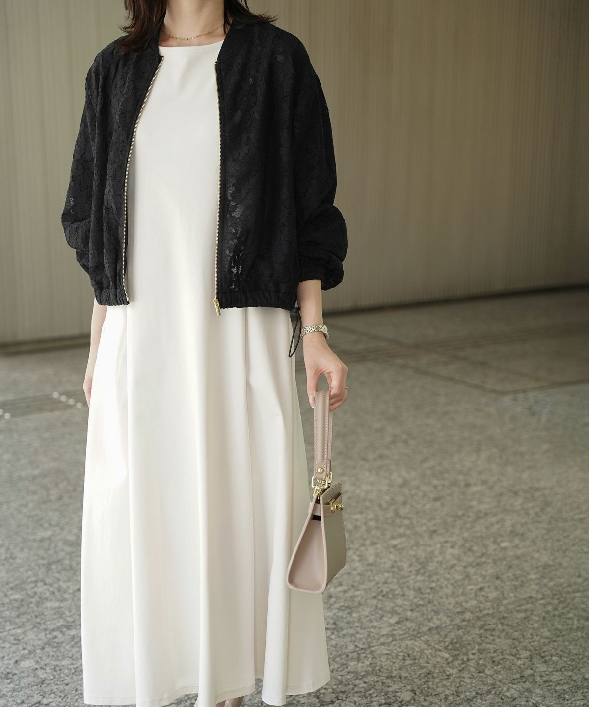 レース シアー ブルゾン シンプル レース ブルゾン アウター オフィス 冷房対策 ホワイト/ブラック/M/長袖