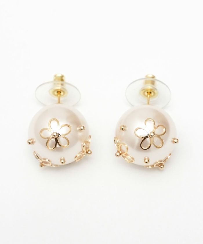 スルー フラワー パール ピアス イヤリング Through Flower