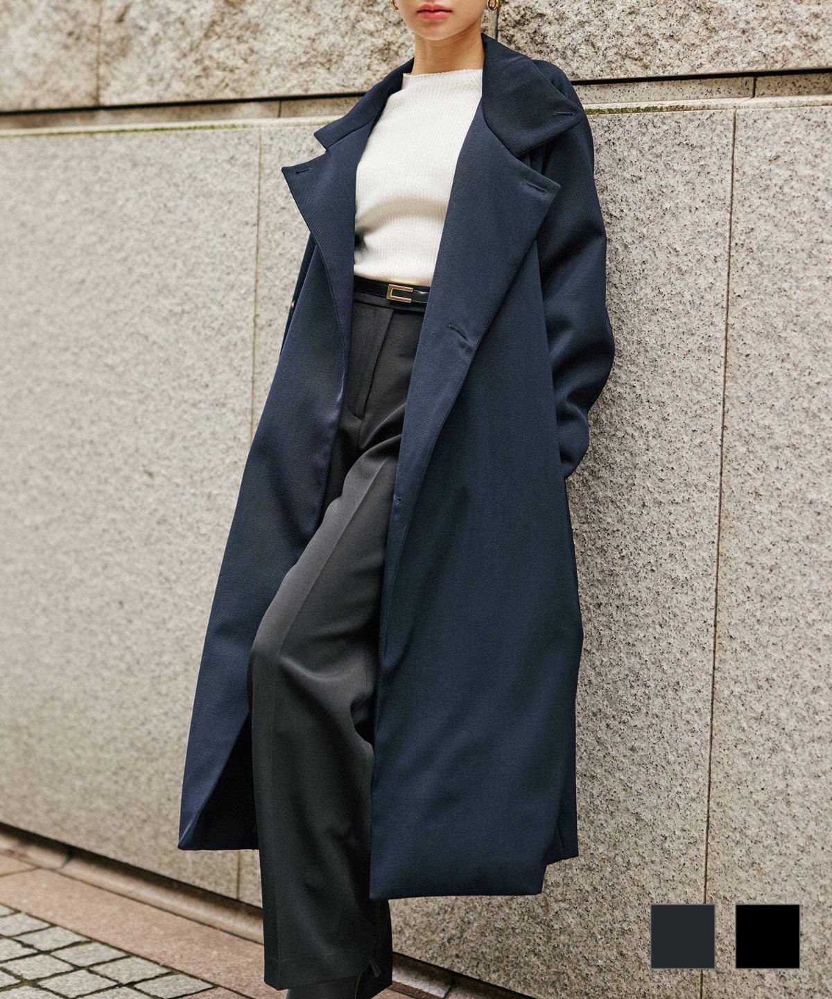 ユニセックス オーバーコート チェスターコート スタンドカラー トレンチコート モード ロングコート 丸いシルエット 韓国風 綺麗め 細見え カジュアル KINO THE KEI