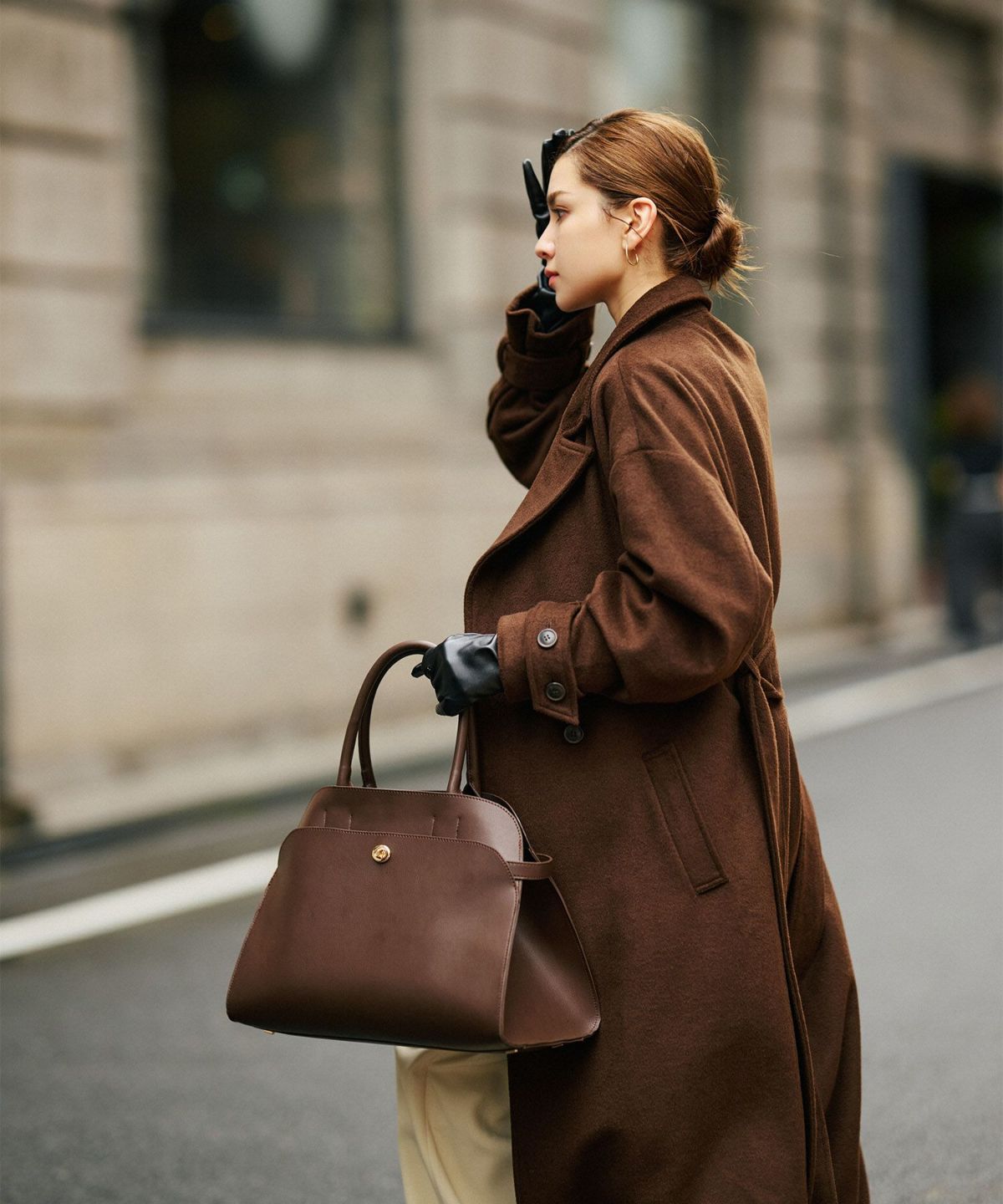 細身 ロングコート トレンチコート メルトン ラップコート オーバーコート チェスターコート スタンドカラー 韓国風 綺麗め 細見え カジュアル KINO THE KEI