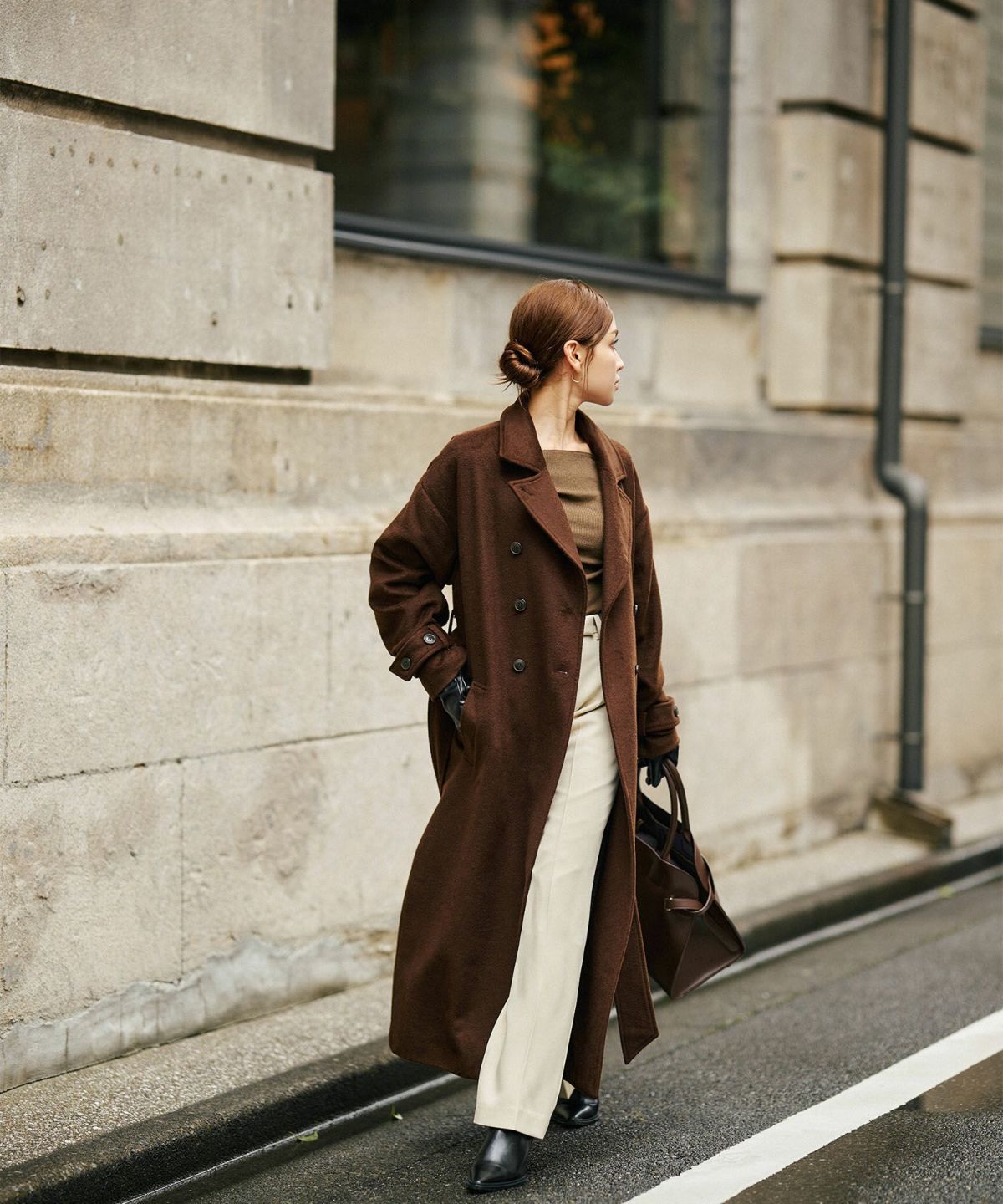 細身 ロングコート トレンチコート メルトン ラップコート オーバーコート チェスターコート スタンドカラー 韓国風 綺麗め 細見え カジュアル KINO THE KEI