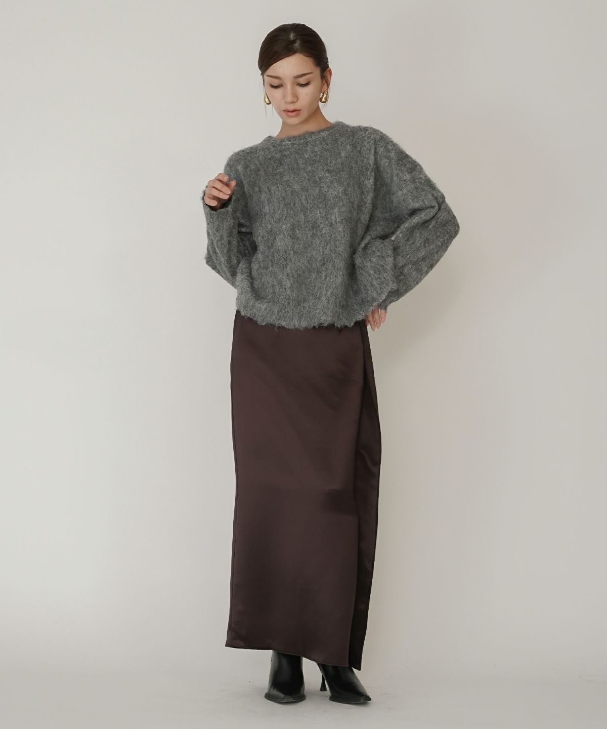 モテニット ふわふわニット モヘア デートコーデ ディナー クリスマス あざと可愛い オーバーサイズ モヘア セーター シャギーニット 韓国風 綺麗め 細見え カジュアル KINO THE KEI