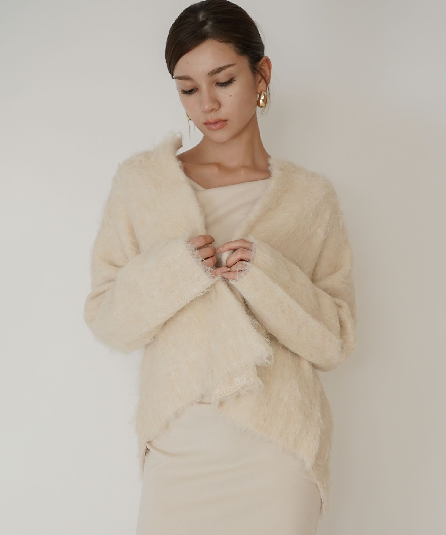 モテニット ふわふわニット モヘア デートコーデ ディナー クリスマス あざと可愛い オーバーサイズ 羽織 韓国風 綺麗め 細見え カジュアル KINO THE KEI