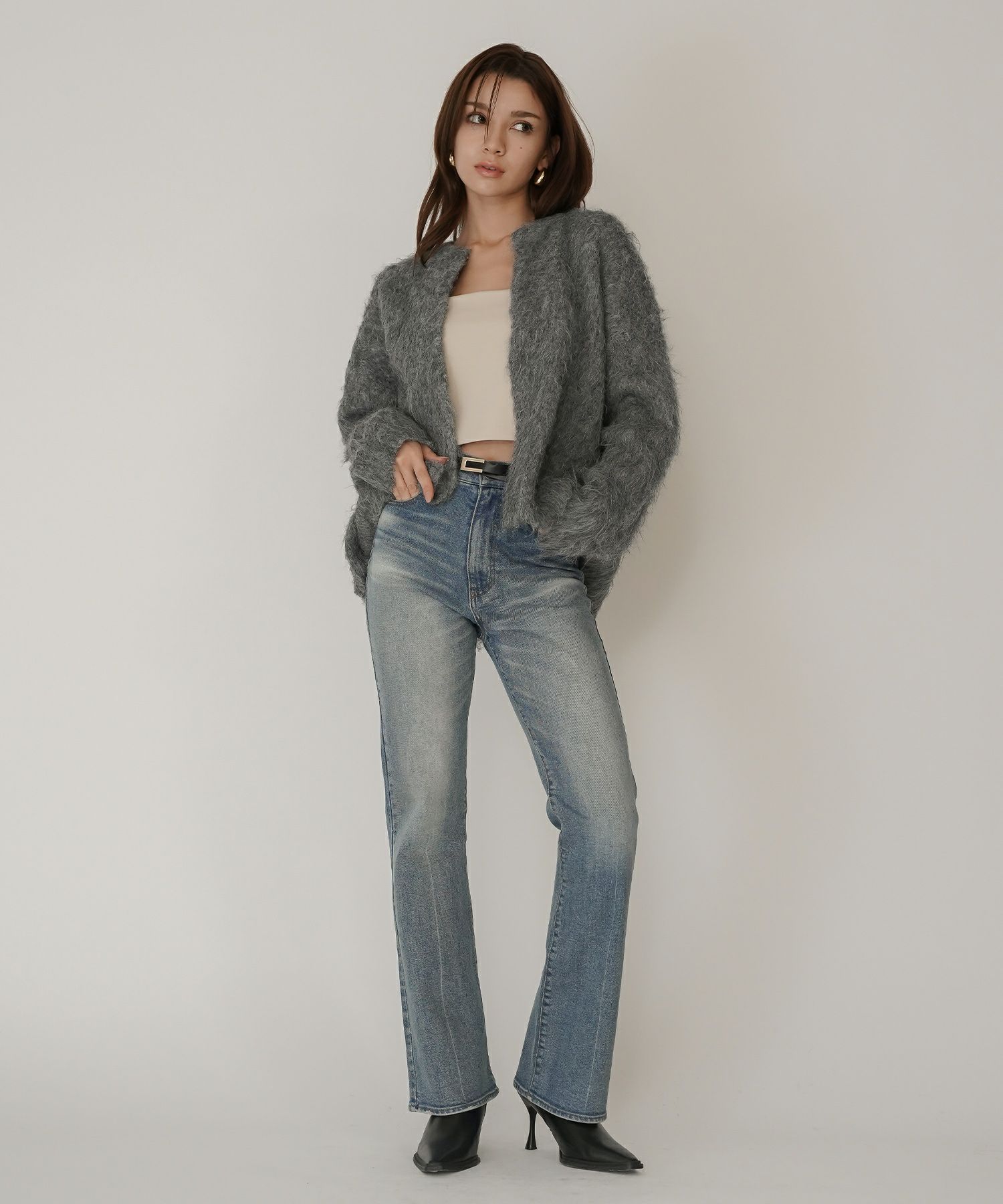 モテニット ふわふわニット モヘア デートコーデ ディナー クリスマス あざと可愛い オーバーサイズ 羽織 韓国風 綺麗め 細見え カジュアル KINO THE KEI