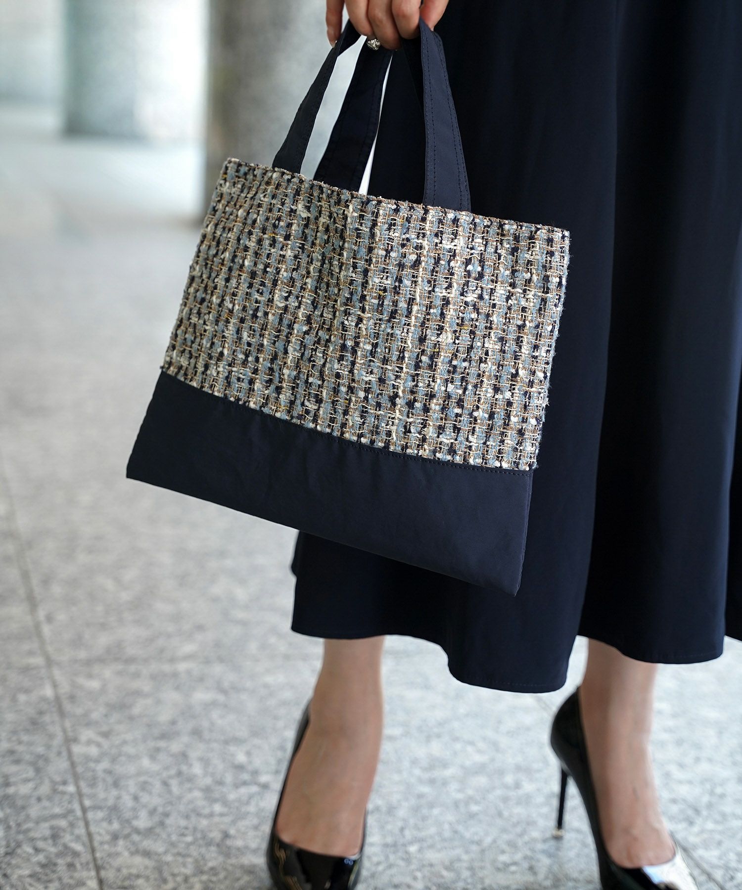 CLEARANCE-SALE ツイード 切り替え サブバッグ HUIT 全2色｜hit932