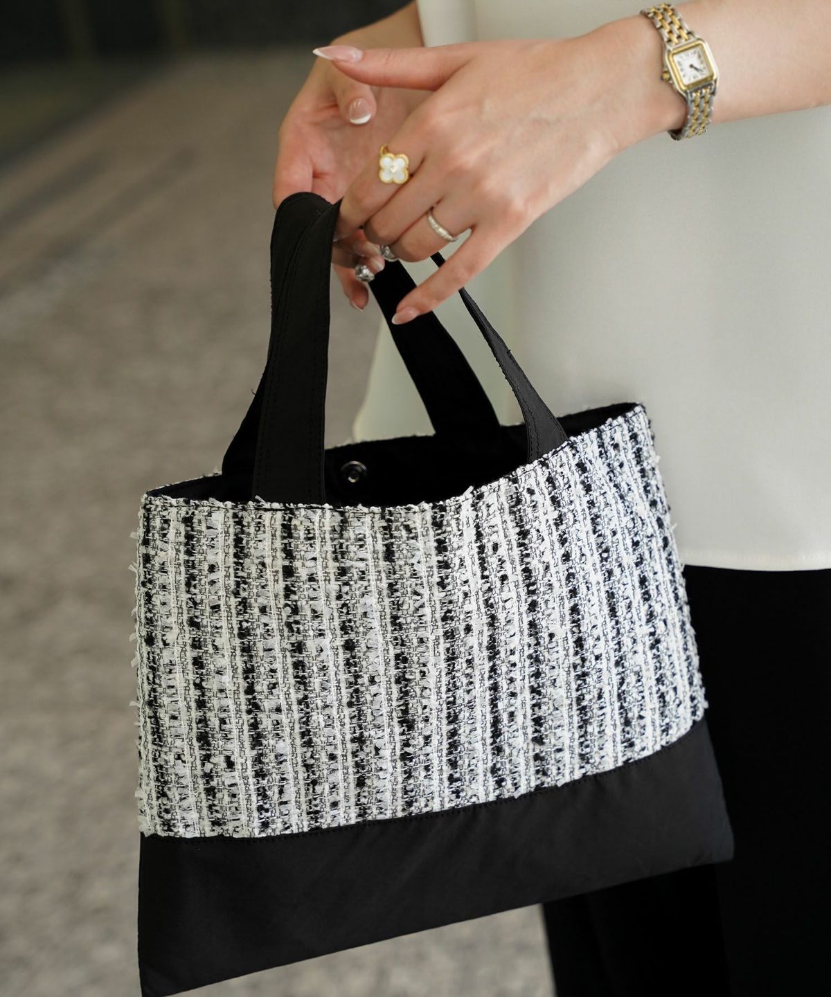 レディース バッグ 無地 ツイード 異素材 オケージョン 春 夏 秋 冬 サブバッグ ネイビー ブラック フリー