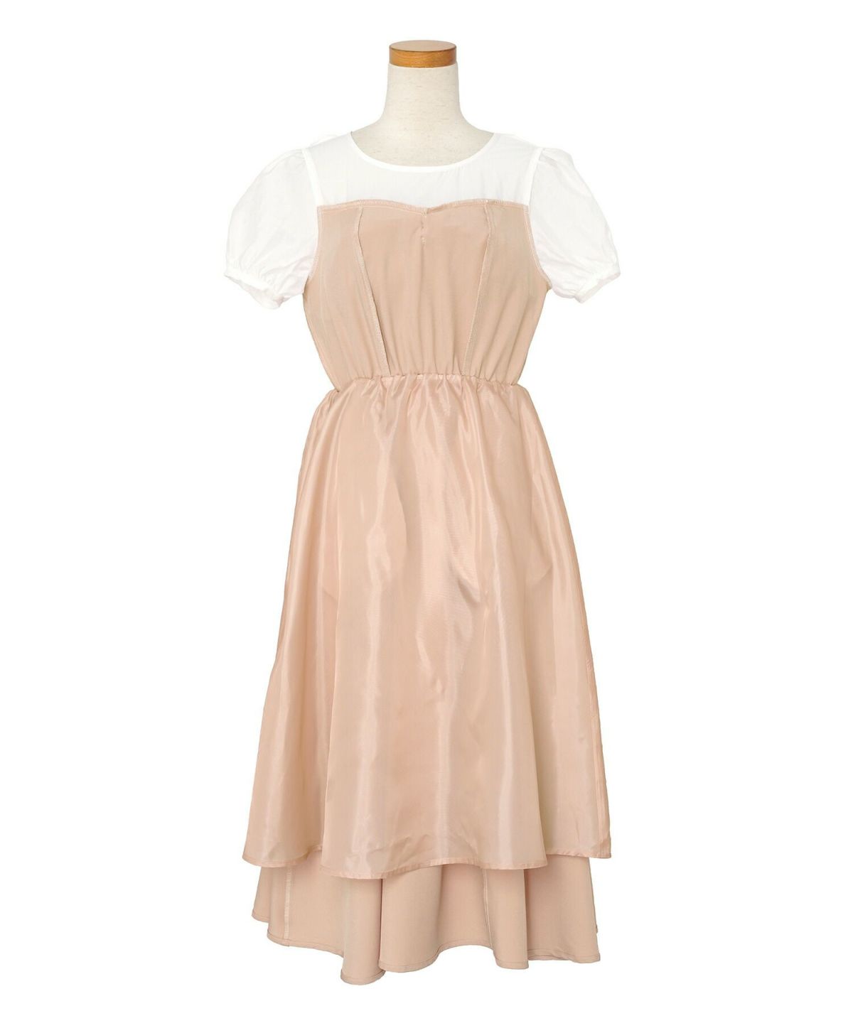 レディース ワンピース シアー リボン ドッキング 結婚式 お呼ばれ パーティー フォーマル 透け感 ロング丈 ポケット付き オフショル風 ペールカラー 大人可愛い フェミニン グレージュ ピンクベージュ ネイビー ブラック