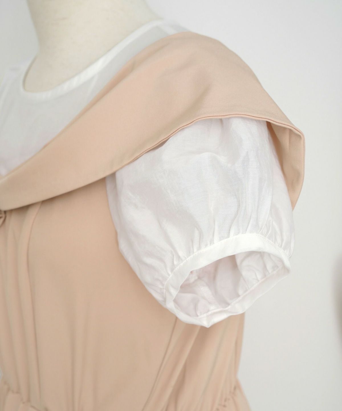 レディース ワンピース シアー リボン ドッキング 結婚式 お呼ばれ パーティー フォーマル 透け感 ロング丈 ポケット付き オフショル風 ペールカラー 大人可愛い フェミニン グレージュ ピンクベージュ ネイビー ブラック