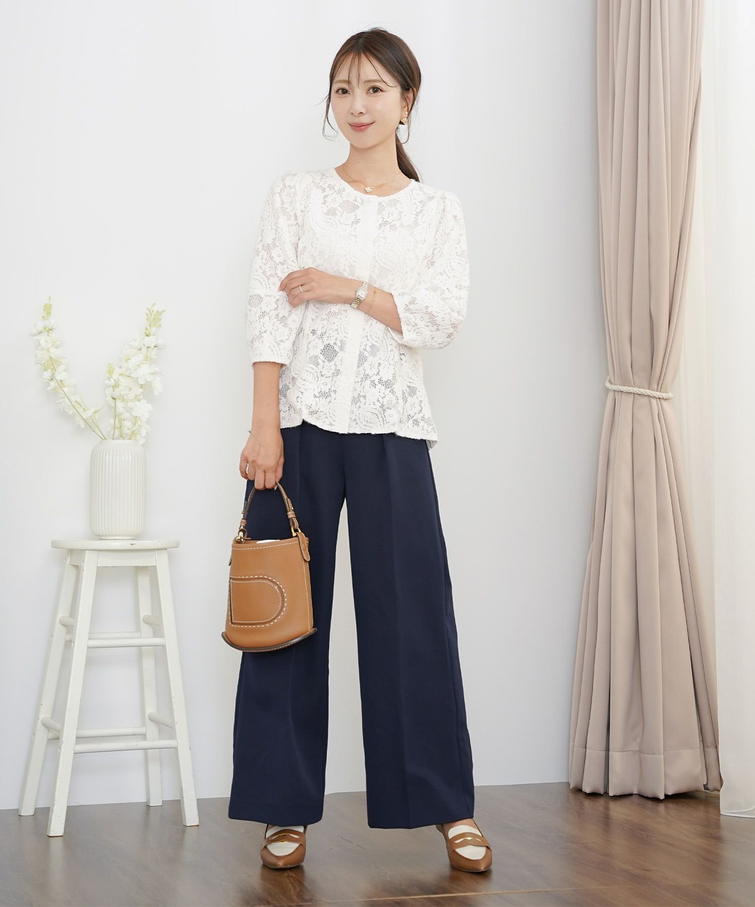 レース ブラウス 起毛 トップス 花柄 ペイズリー ランタンスリーブ 二の腕カバー パールボタン 7分袖 フェミニン 秋冬 ウエストシェイプ 大人可愛い 上品 華やか フェミニン エレガント きれいめ