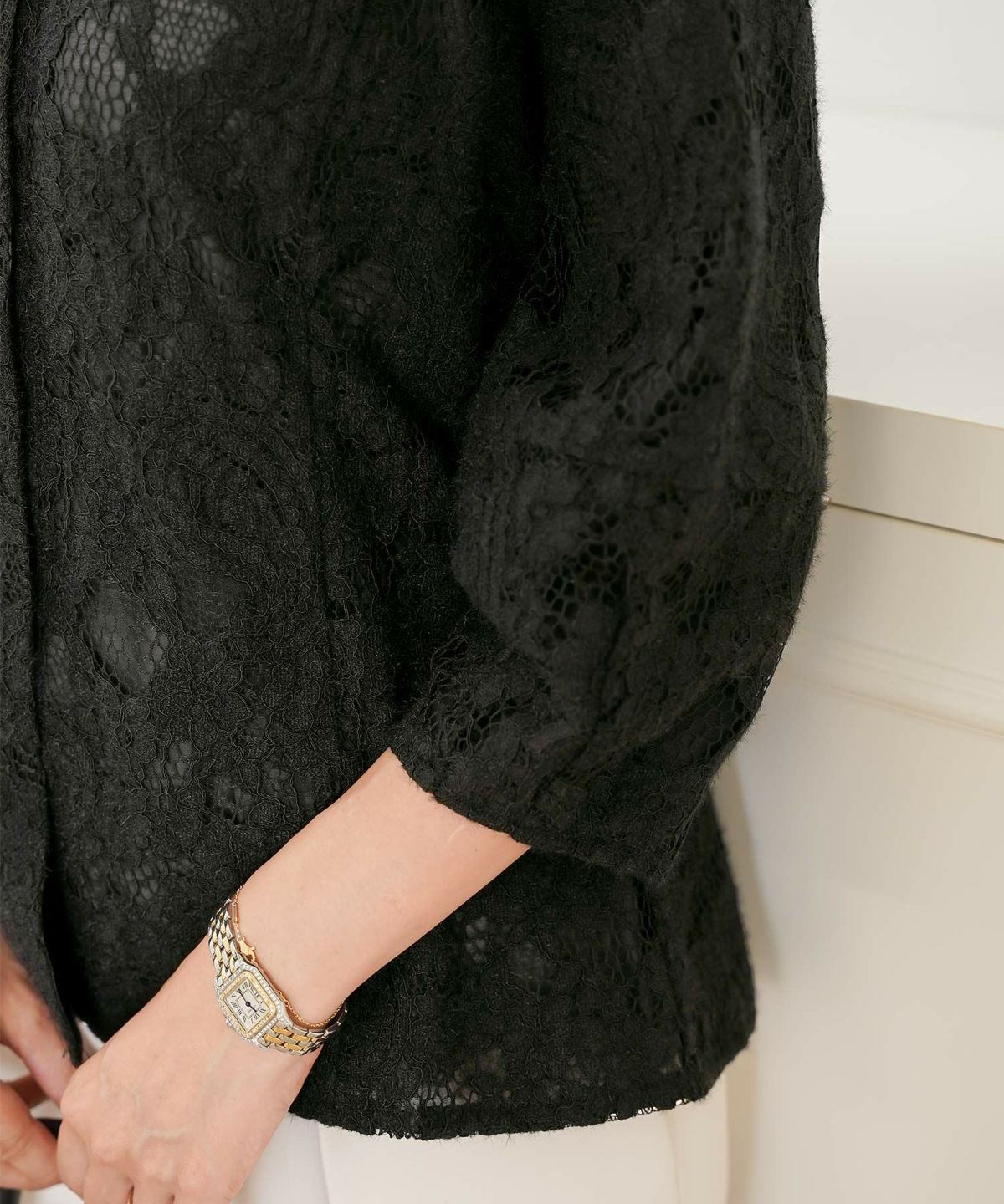 レース ブラウス 起毛 トップス 花柄 ペイズリー ランタンスリーブ 二の腕カバー パールボタン 7分袖 フェミニン 秋冬 ウエストシェイプ 大人可愛い 上品 華やか フェミニン エレガント きれいめ